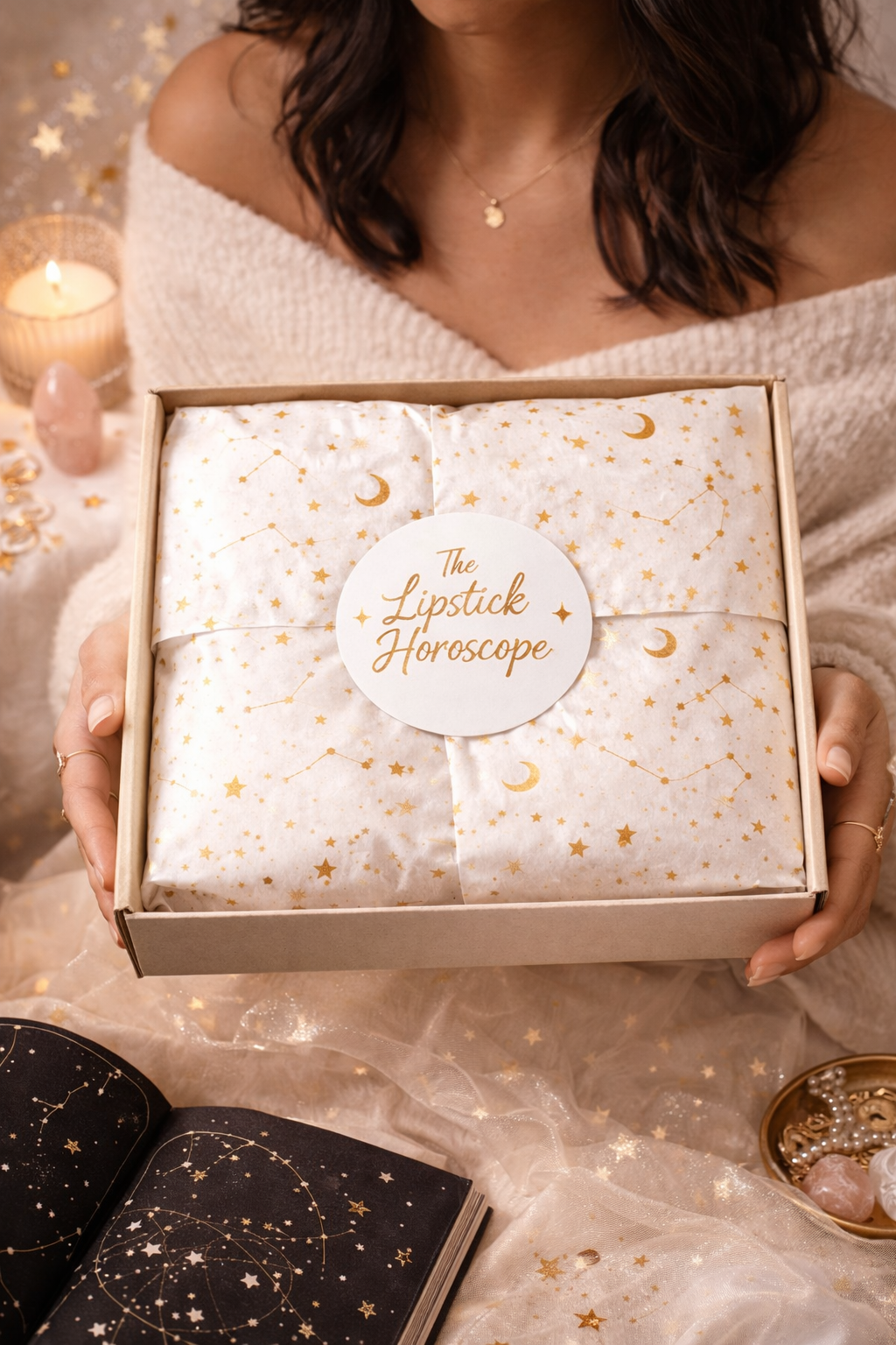 women holding the lipstick horoscope box 